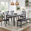 Pemberly Row 6 Piece Dining Set with Table 4 Chairs and Bench in Gray