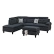 Pemberly Row 3 Piece L Shape Sectional Sofa with Ottoman and 2 Pillows in Black