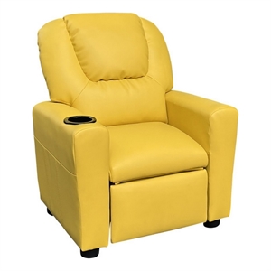 Pemberly Row Kids Youth Recliner Chair with Cup Holder in Yellow Faux Leather