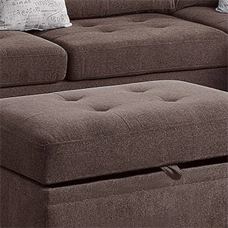 Pemberly Row 3 Piece L Shape Sectional Sofa with Ottoman and Storage in Brown