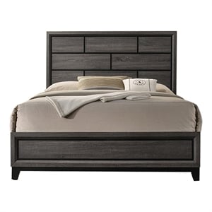 Pemberly Row King Bed with Brick Inspired Headboard & Black Tapered Legs