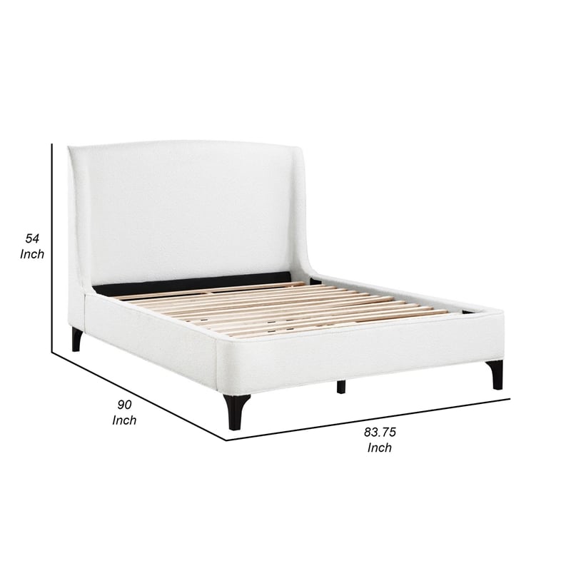 Pemberly Row King Bed with Curved Wingback Headboard in White Boucle Fabric