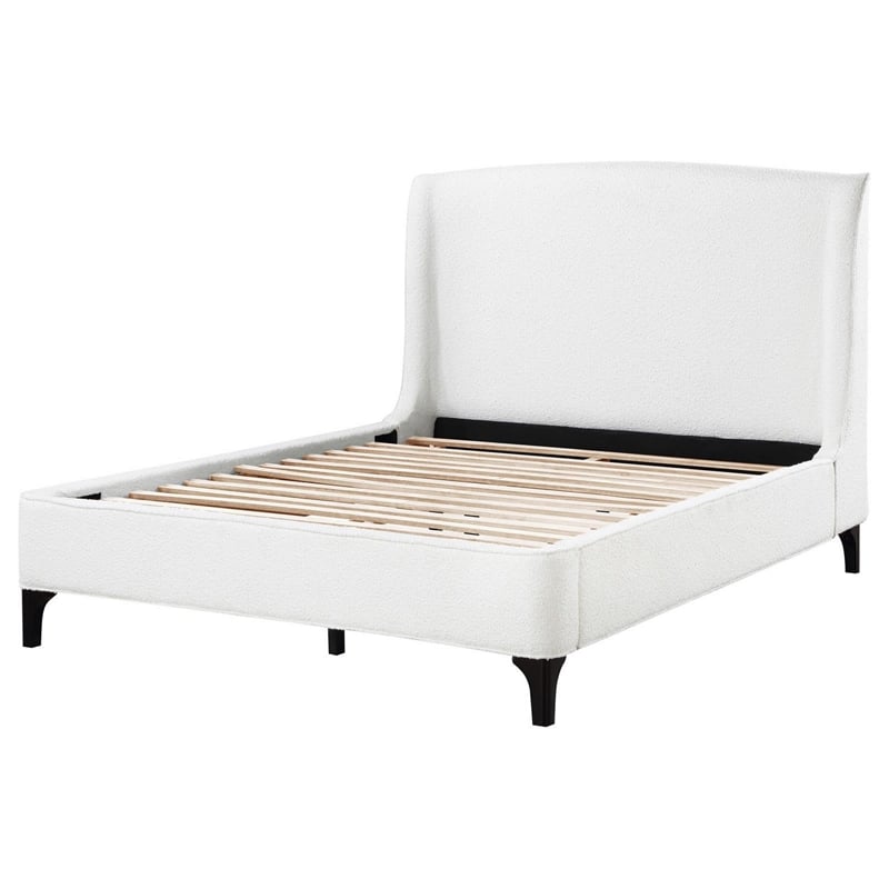Pemberly Row King Bed with Curved Wingback Headboard in White Boucle Fabric