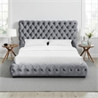 Pemberly Row Queen Platform Bed with Button Tufted Headboard in Gray Velvet