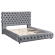 Pemberly Row Queen Platform Bed with Button Tufted Headboard in Gray Velvet