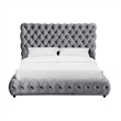 Pemberly Row Queen Platform Bed with Button Tufted Headboard in Gray Velvet