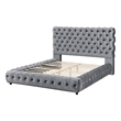 Pemberly Row Queen Platform Bed with Button Tufted Headboard in Gray Velvet