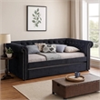 Pemberly Row Chesterfield Daybed with Trundle & Crystal Button Tufting in Black