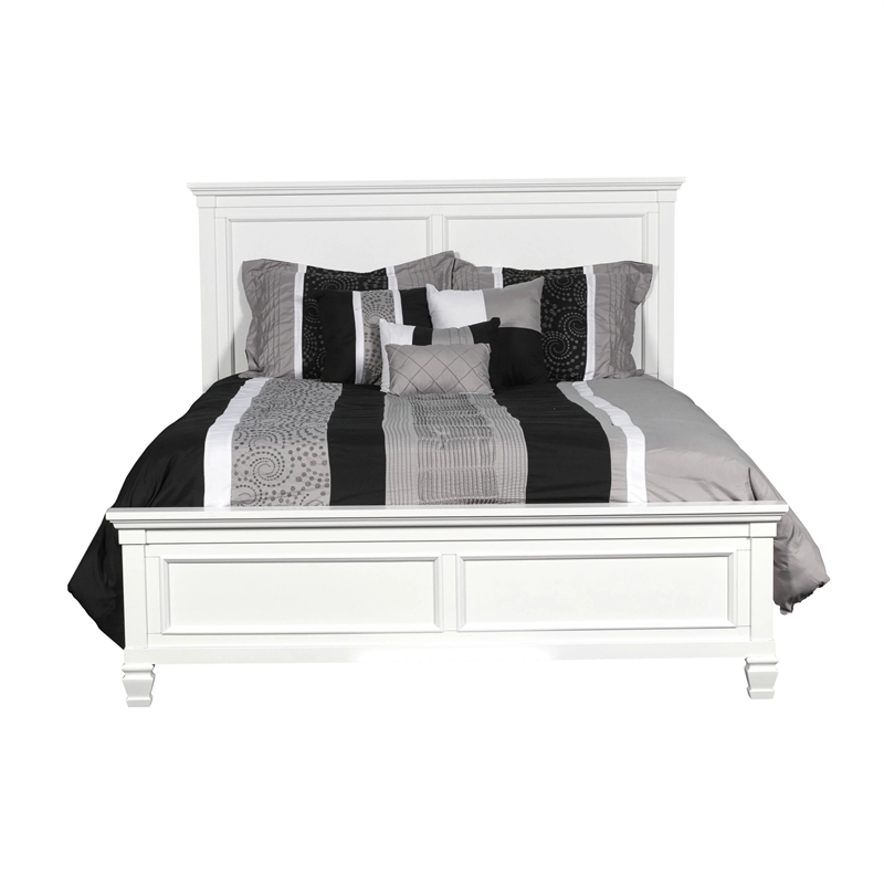 Pemberly Row Queen Size Bed with Classic Panel Design & Molded Details in White