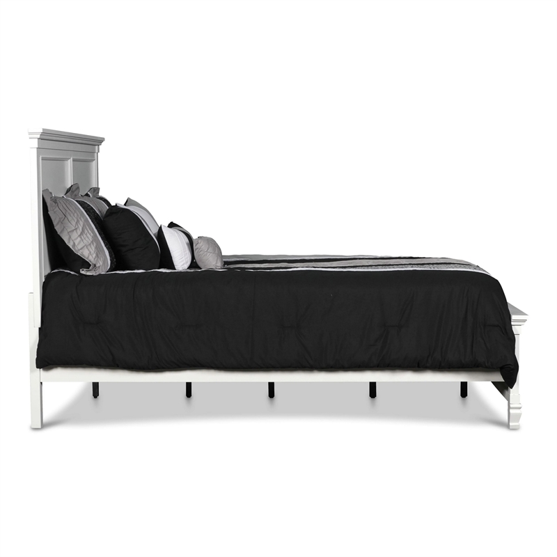 Pemberly Row Queen Size Bed with Classic Panel Design & Molded Details in White