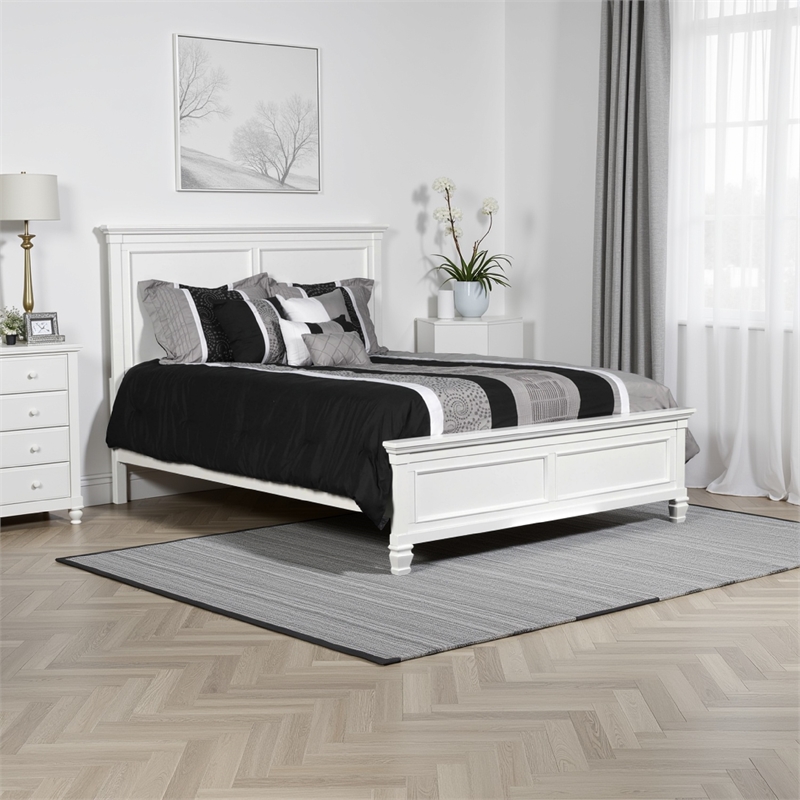 Pemberly Row Queen Size Bed with Classic Panel Design & Molded Details in White