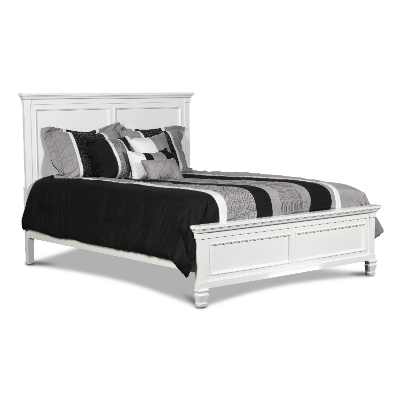 Pemberly Row Queen Size Bed with Classic Panel Design & Molded Details in White
