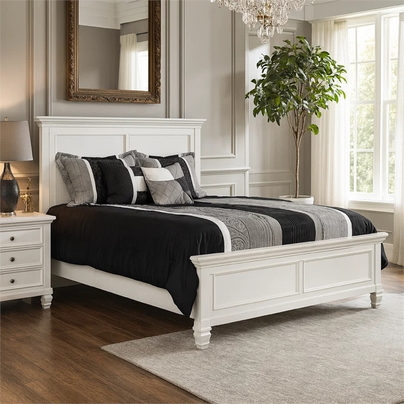Pemberly Row Full Bed with Classic Panel Design and Molded Trim in White