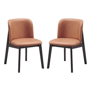 Pemberly Row Set of 2 Side Dining Chairs w/ Brown Microfiber Upholstery in Black