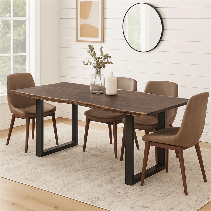 Pemberly Row 102 Inch Live Edge Acacia Wood Dining Table with U Shape Steel Legs