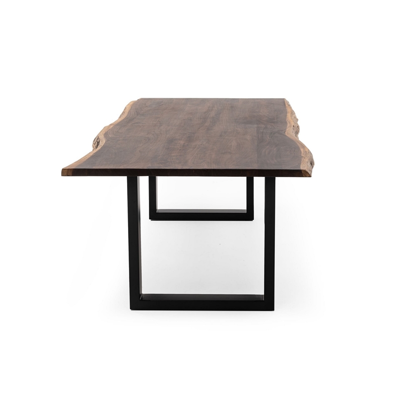 Pemberly Row 102 Inch Live Edge Acacia Wood Dining Table with U Shape Steel Legs
