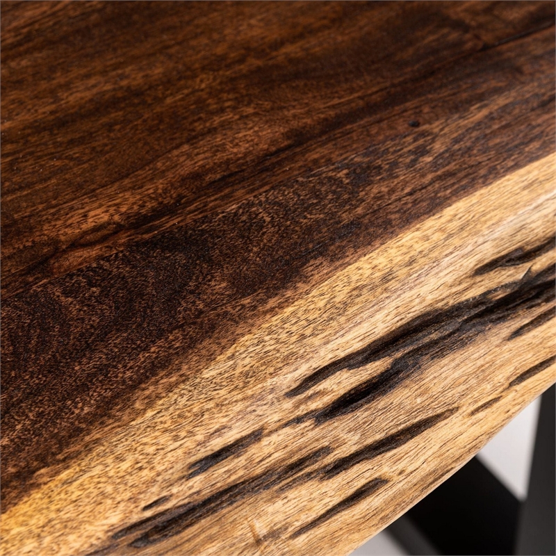Pemberly Row 102 Inch Live Edge Acacia Wood Dining Table with U Shape Steel Legs