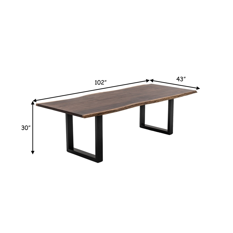 Pemberly Row 102 Inch Live Edge Acacia Wood Dining Table with U Shape Steel Legs