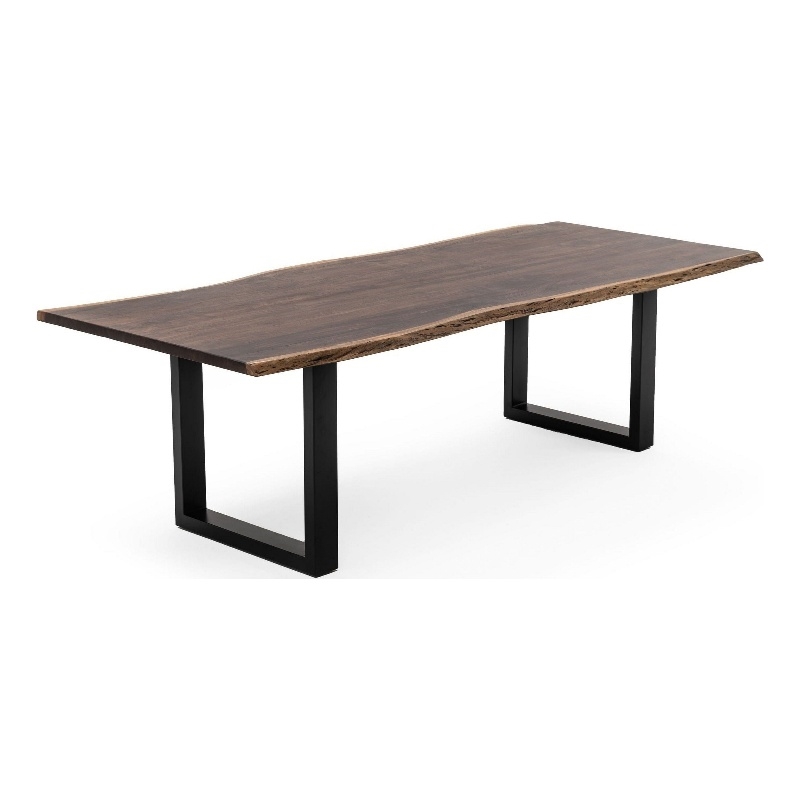 Pemberly Row 102 Inch Live Edge Acacia Wood Dining Table with U Shape Steel Legs