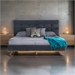 Pemberly Row King Platform Bed with Button Tufted Headboard in Gray Polyester