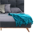 Pemberly Row King Platform Bed with Button Tufted Headboard in Gray Polyester