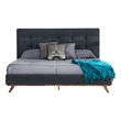 Pemberly Row King Platform Bed with Button Tufted Headboard in Gray Polyester