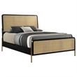 Pemberly Row King Bed with Natural Rattan Woven Panel Headboard in Black & Gold