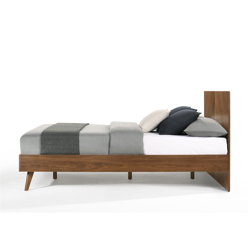 Pemberly Row Queen Platform Bed with Chevron Pattern Headboard in Walnut Brown