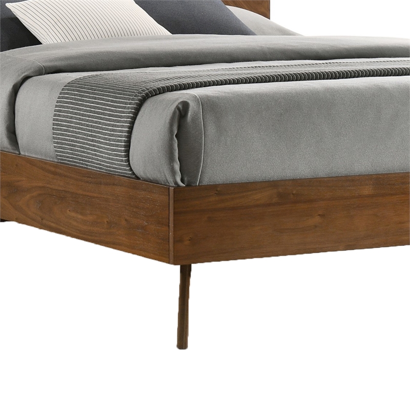 Pemberly Row Queen Platform Bed with Chevron Pattern Headboard in Walnut Brown