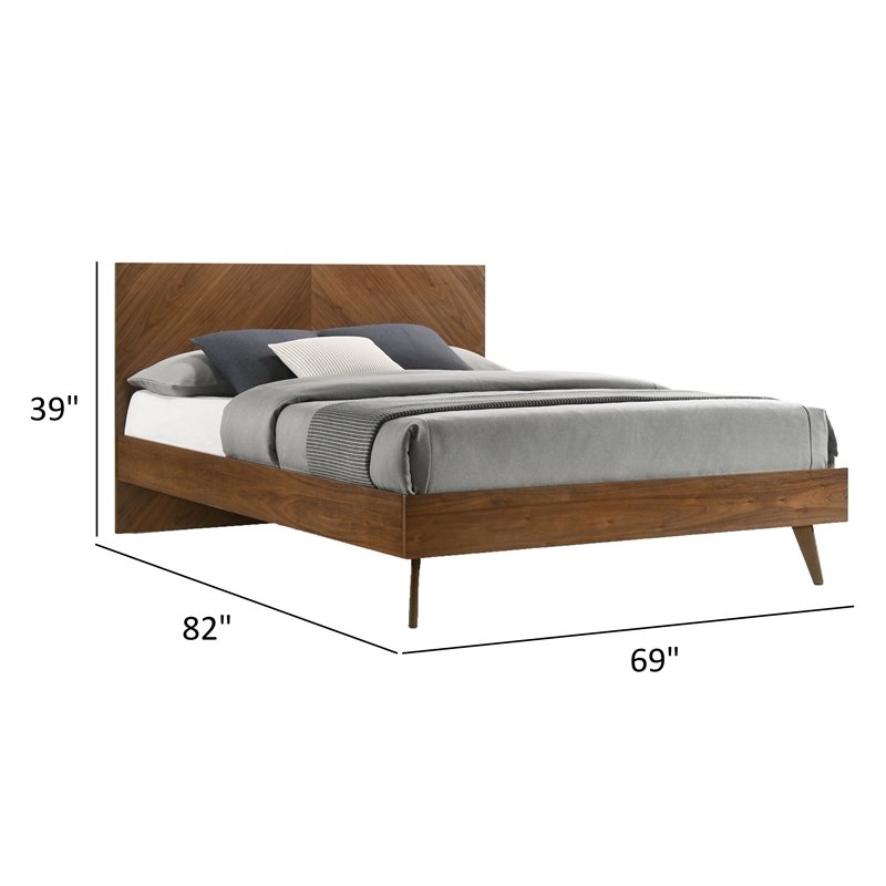 Pemberly Row Queen Platform Bed with Chevron Pattern Headboard in Walnut Brown