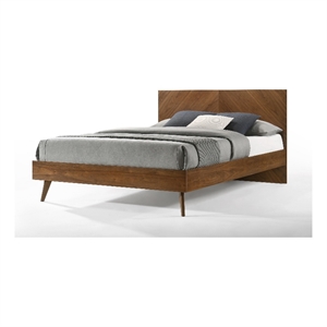Pemberly Row Queen Platform Bed with Chevron Pattern Headboard in Walnut Brown