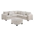 Pemberly Row 4 Piece L Sectional Sofa with Ottoman and 2 Accent Pillows in Ivory