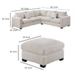 Pemberly Row 4 Piece L Sectional Sofa with Ottoman and 2 Accent Pillows in Ivory