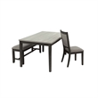 Pemberly Row 6 Pc Dining Set with Rubberwood Table and Bench in Gray and Black