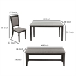 Pemberly Row 6 Pc Dining Set with Rubberwood Table and Bench in Gray and Black