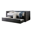 Pemberly Row Button Tufted Daybed w/ Trundle & Nailhead Trim in Gray Flannelette