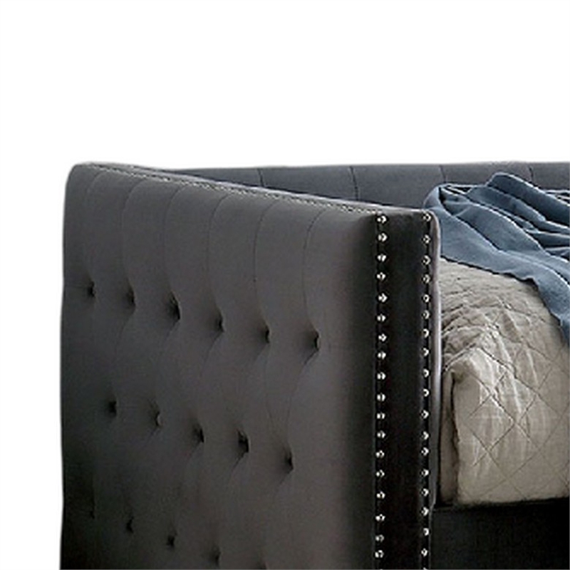 Pemberly Row Button Tufted Daybed w/ Trundle & Nailhead Trim in Gray Flannelette