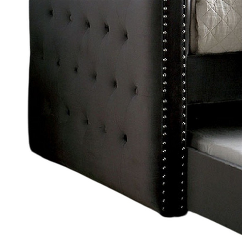 Pemberly Row Button Tufted Daybed w/ Trundle & Nailhead Trim in Gray Flannelette