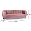 Pemberly Row 83 Inch Channel Tufted Chesterfield Sofa in Blush Pink Velvet