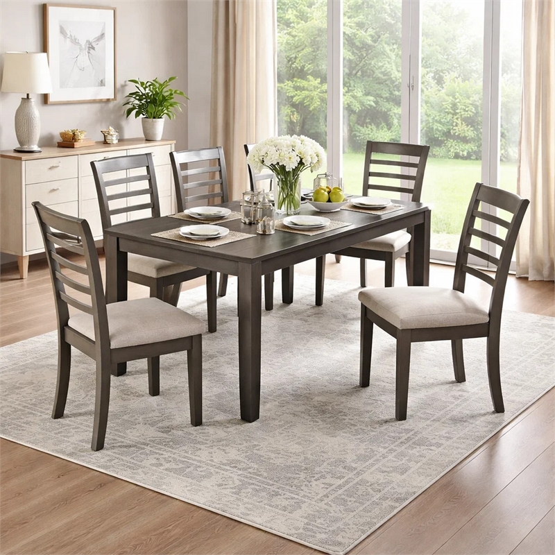 Pemberly Row 7 Piece Dining Set with Cushioned Chairs in Gray