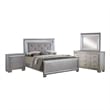 Pemberly Row 4Pc California King Bedroom Set with LED & Mirror Trim in Silver