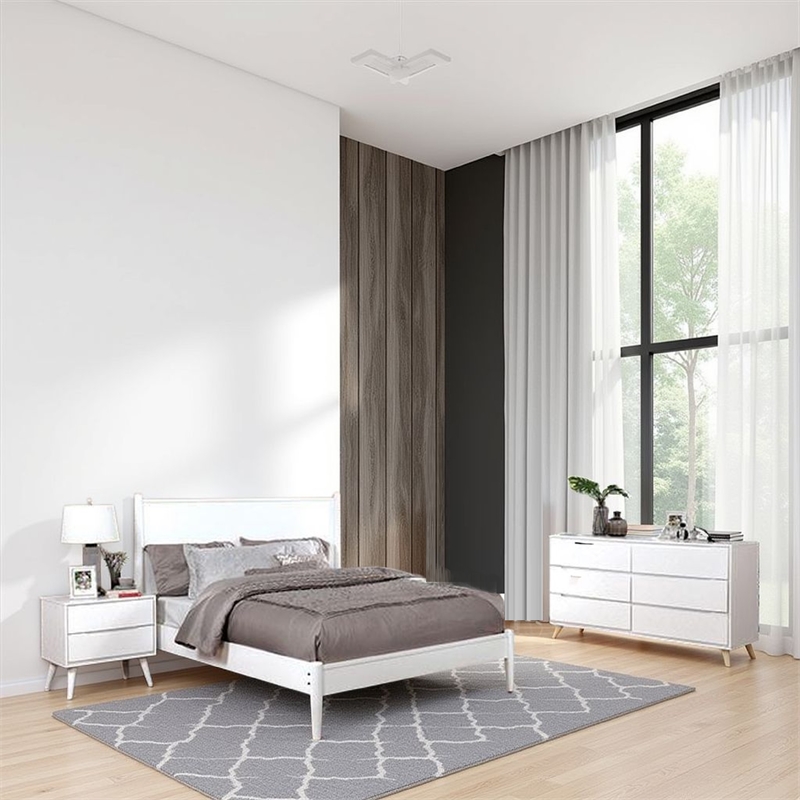 Pemberly Row 3Pc Full Bedroom Set w/ Tapered Legs & Flat Panel Headboard - White