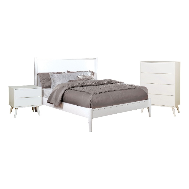 Pemberly Row 3Pc Full Bedroom Set w/ Tapered Legs & Flat Panel Headboard - White