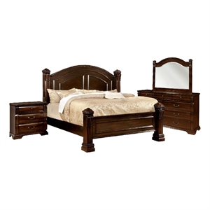 Pemberly Row 4 Pc Queen Poster Bedroom Set with Carved Accents in Cherry Brown
