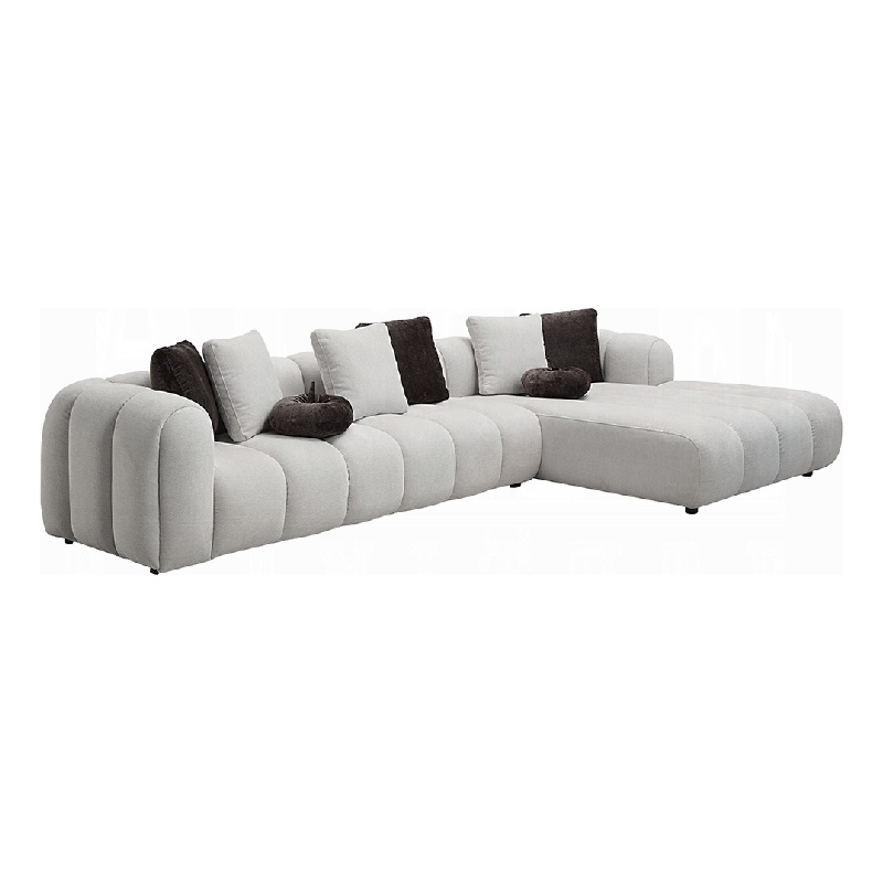 Pemberly Row 145 Inch Sectional Sofa with 8 Throw Pillows in Ivory White Linen