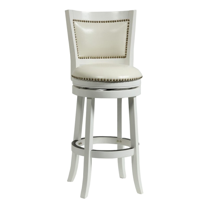 Pemberly Row Leatherette Barstool with Seat Nailhead Trim & Flared Legs in White