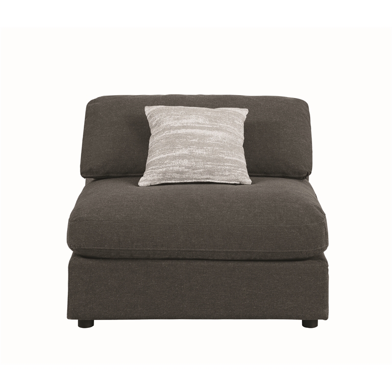 Pemberly Row Fabric Upholstered Armless Chair w/ Loose Cushion Seat in Dark Gray