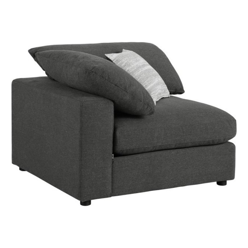 Pemberly Row Fabric Upholstered Corner Chair w/ Loose Cushion Seat in Dark Gray