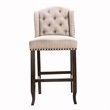 Pemberly Row Set of 2 Button Tufted Bar Chairs w/ Nailhead Trim in Beige & Black