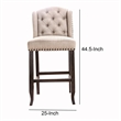 Pemberly Row Set of 2 Button Tufted Bar Chairs w/ Nailhead Trim in Beige & Black